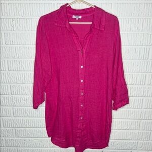 Rosemarine Made In Italy Linen  Pink Button-Up Top